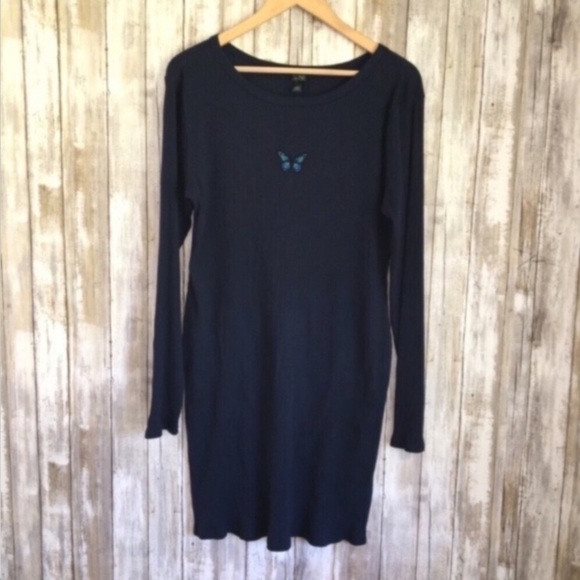 Wild Fable Blue Butterfly Embroidered Ribbed Dress - Picture 2 of 6